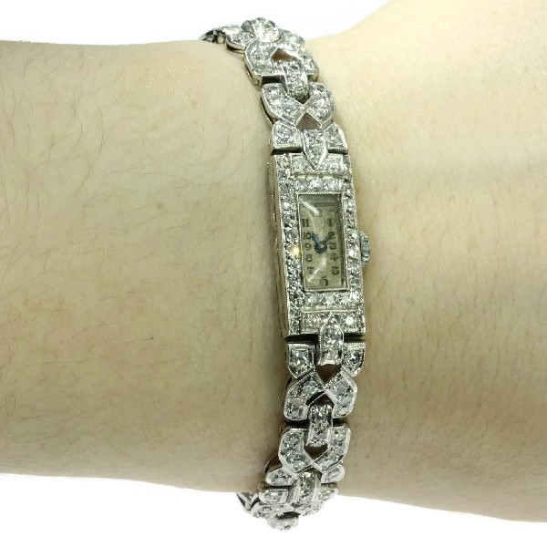 Art Deco ladies watch with diamonds set all around the wrist